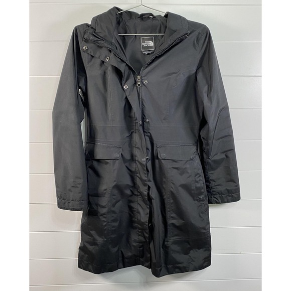 North Face Trench Jacket Womens Medium Black Lauren Hyvent Pertex Parka Hooded - Picture 1 of 16